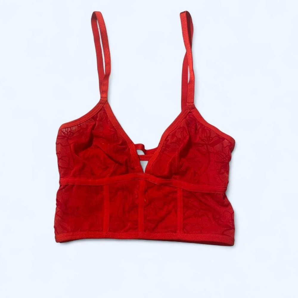 Red mesh floral embossed bralette top size XS by Auden